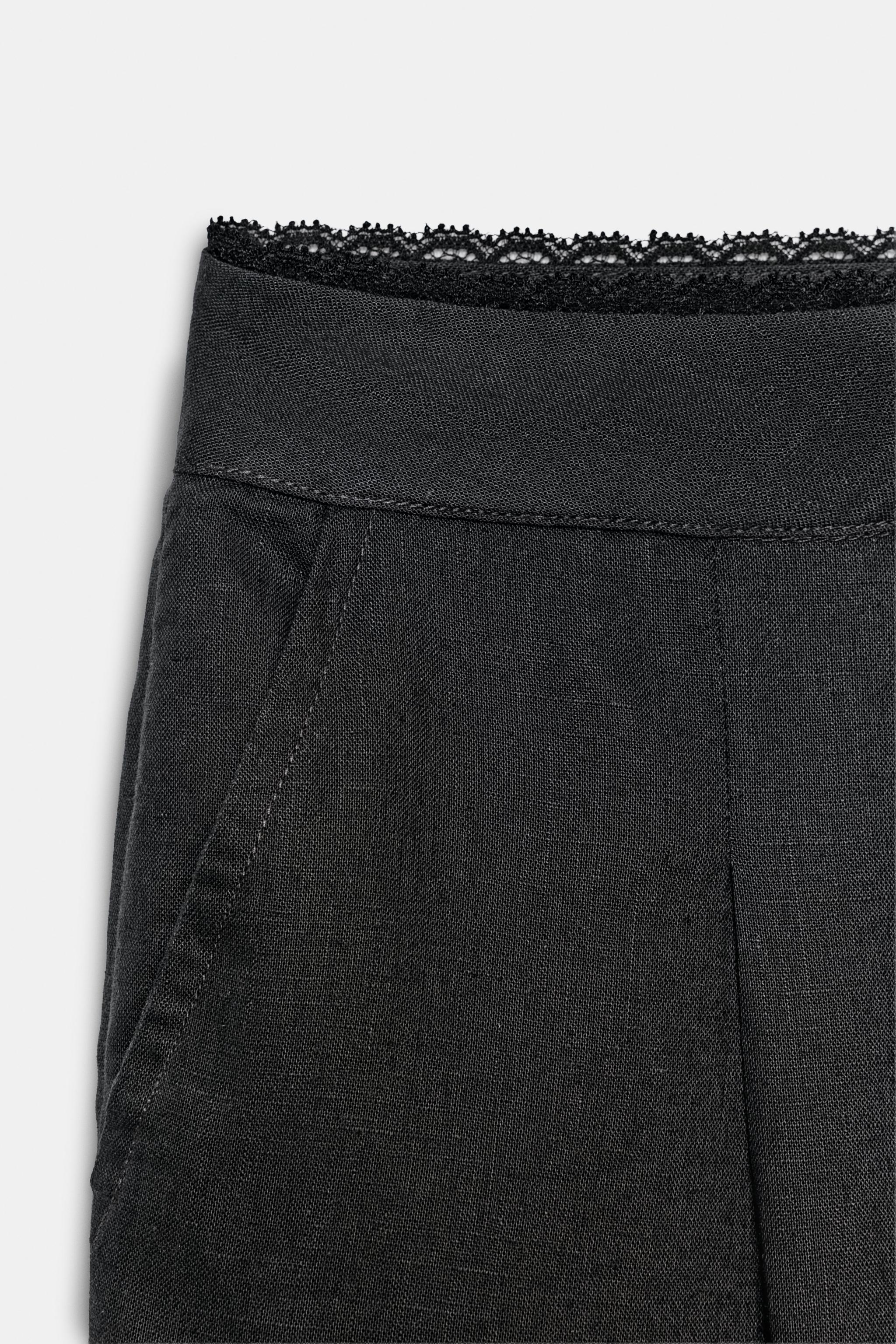 STRAIGHT LEG LINEN PANTS WITH LACE TRIM